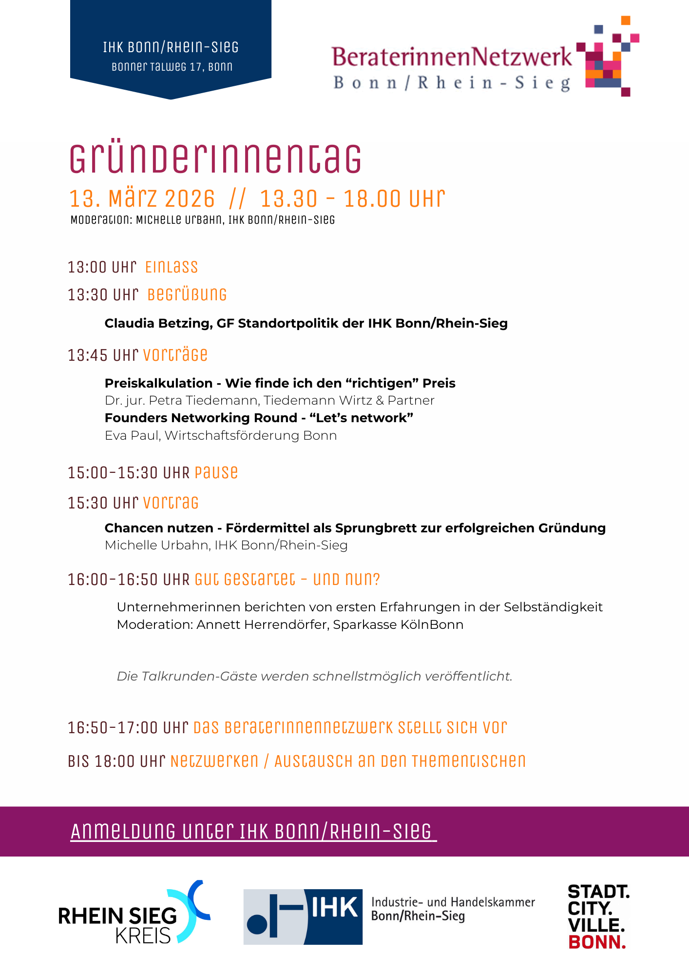 Bild des Programms des Gründerinnentages März 2026