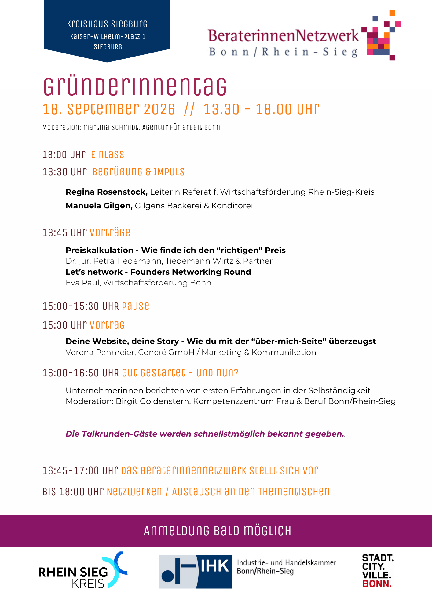 Bild des Programms des Gründerinnentages März 2026